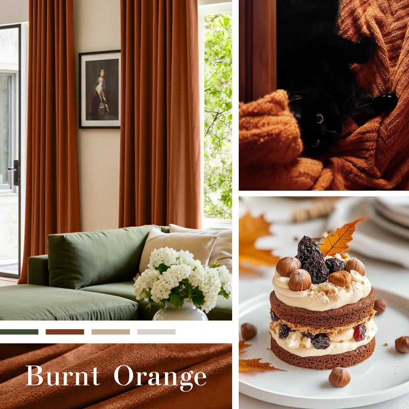 Lazzzy Burnt Orange Blackout Velvet Curtains 84 Inch Long Thermal Insulated Room Darkening Curtain Drapes Luxury Back Tab Window Treatments for Bedroom Living Room 2 Panels, 52 x 84 Inch, Caramel - Image 2