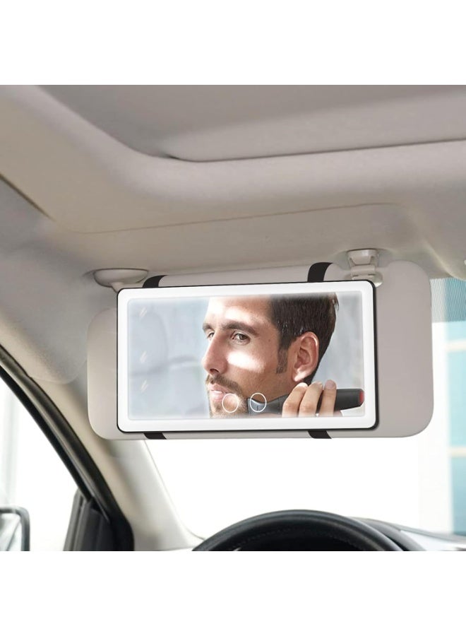 Car Makeup Mirror, Universal Car Visor Mirror with Dimmable Bicolor LED Lights, Touch-Sensitive Control, Rechargeable, Black - Image 1