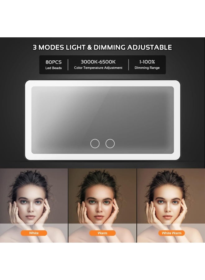 Car Makeup Mirror, Universal Car Visor Mirror with Dimmable Bicolor LED Lights, Touch-Sensitive Control, Rechargeable, Black - Image 3