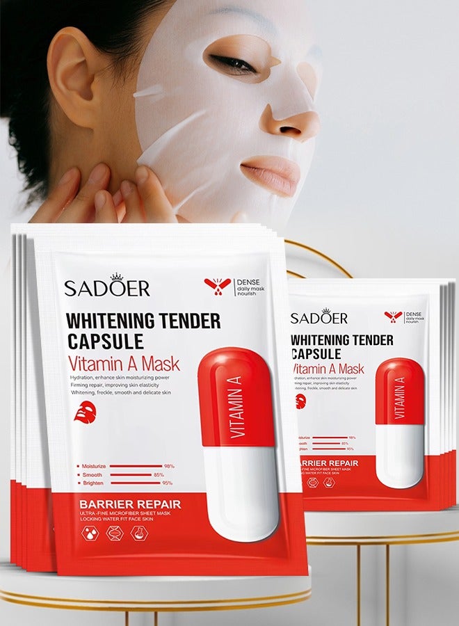 SADOER 10 Pcs Whitening Tender Capsule Vitamin A Mask Set Hydration Moisturizing Firming Repair Whitens Freckle Smooth Skin Facial Mask Brighten Skin Care Sheet Face Mask for Women and Men Water Fit Face Skin - Image 1