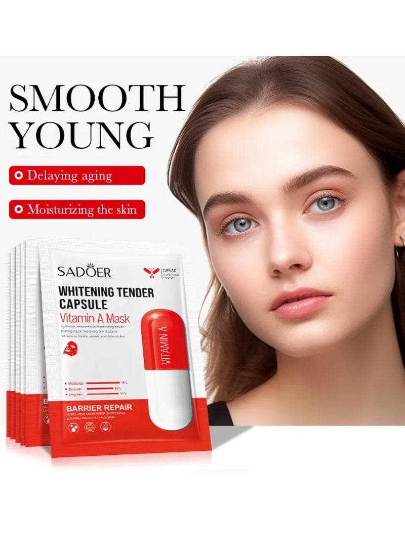 SADOER 10 Pcs Whitening Tender Capsule Vitamin A Mask Set Hydration Moisturizing Firming Repair Whitens Freckle Smooth Skin Facial Mask Brighten Skin Care Sheet Face Mask for Women and Men Water Fit Face Skin - Image 3