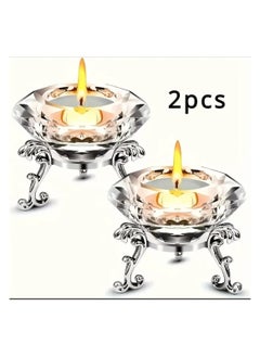 LDQ Elegant 2 Pcs K9 Clear Crystal Diamond Candle Holder stick Set With Polished Metal Stand-Perfect For Home, Party Decor, Birthday Party, Valentine Day, Parties And Gifts, Anniversary.  - Image 1