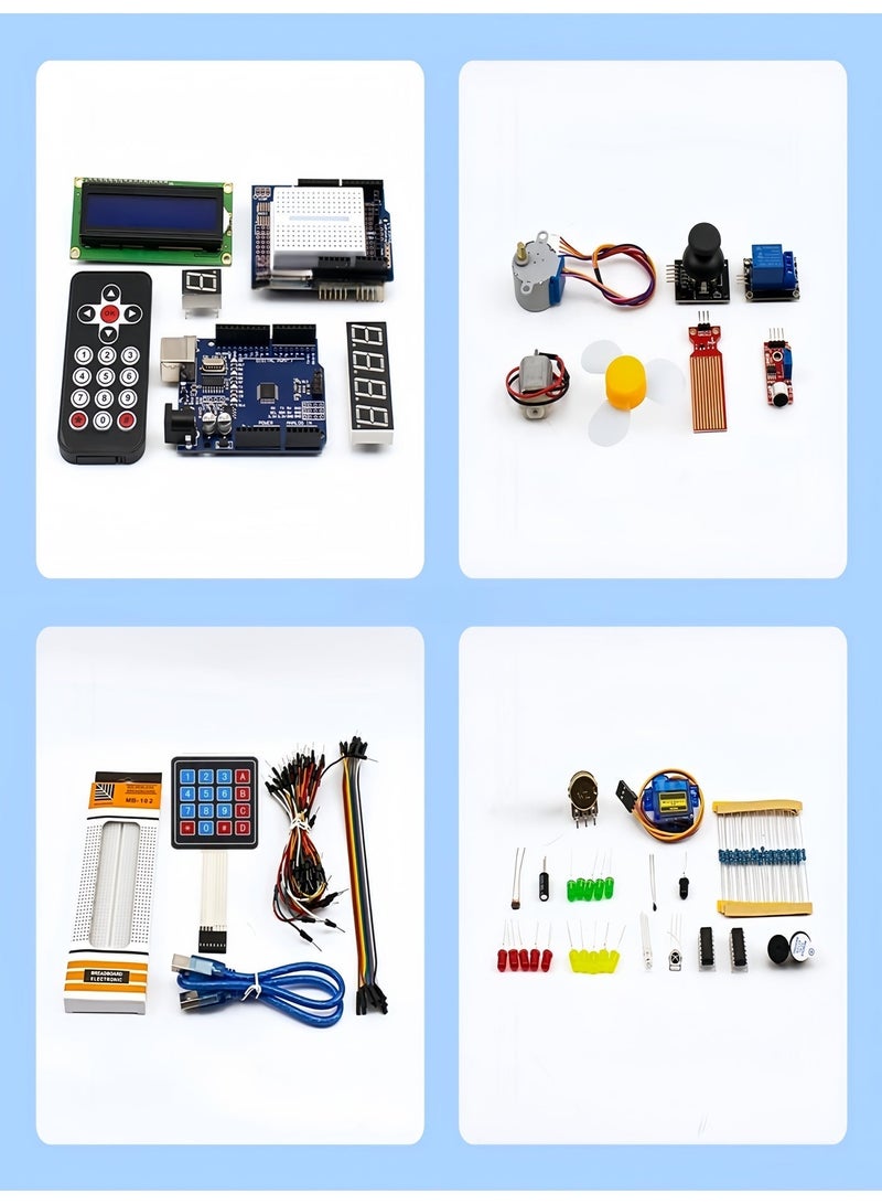 مجموعة بدء التشغيل المتقدمة UNO R3 مع ترقيات RFID - لوحة R3 محسنة، ولوحة التوسعة، وشاشة LCD1602، ومحرك متدرج، ومحرك سيرفو، ومكونات مشروع البدء. - Image 3