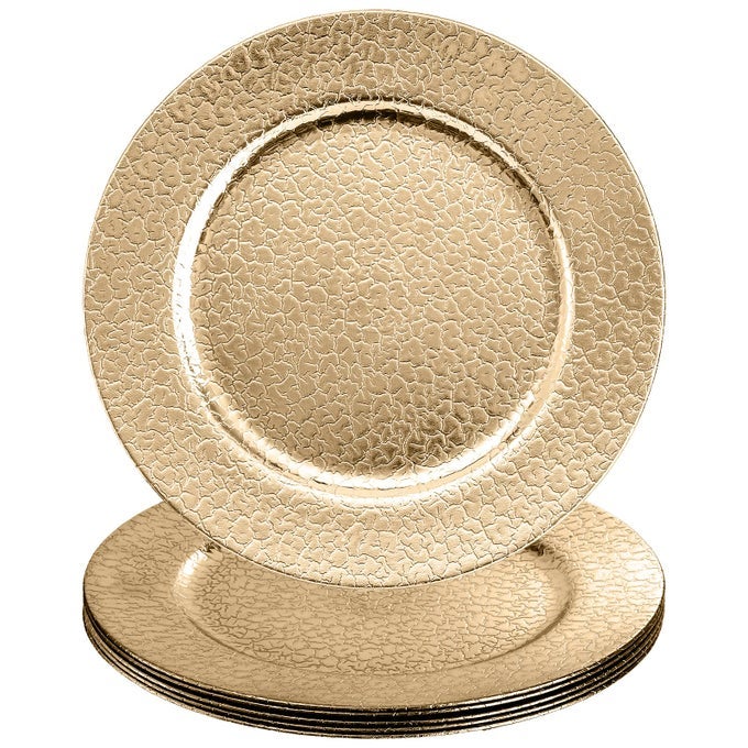 6 PACK 13 INCH GOLD CHARGER PLATES ROUND DINNER CHARGERS HEAVY DUTY AND REUSABLE DECORATIVE PLATES FOR WEDDING PARTY ELEGANT PLACE SETTING GLAM TABLE DECOR
