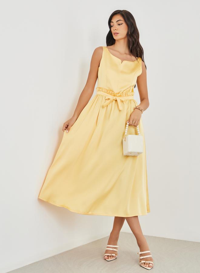 Styli Solid Sleeveless Notch Neck A-Line Midi Dress - Image 1