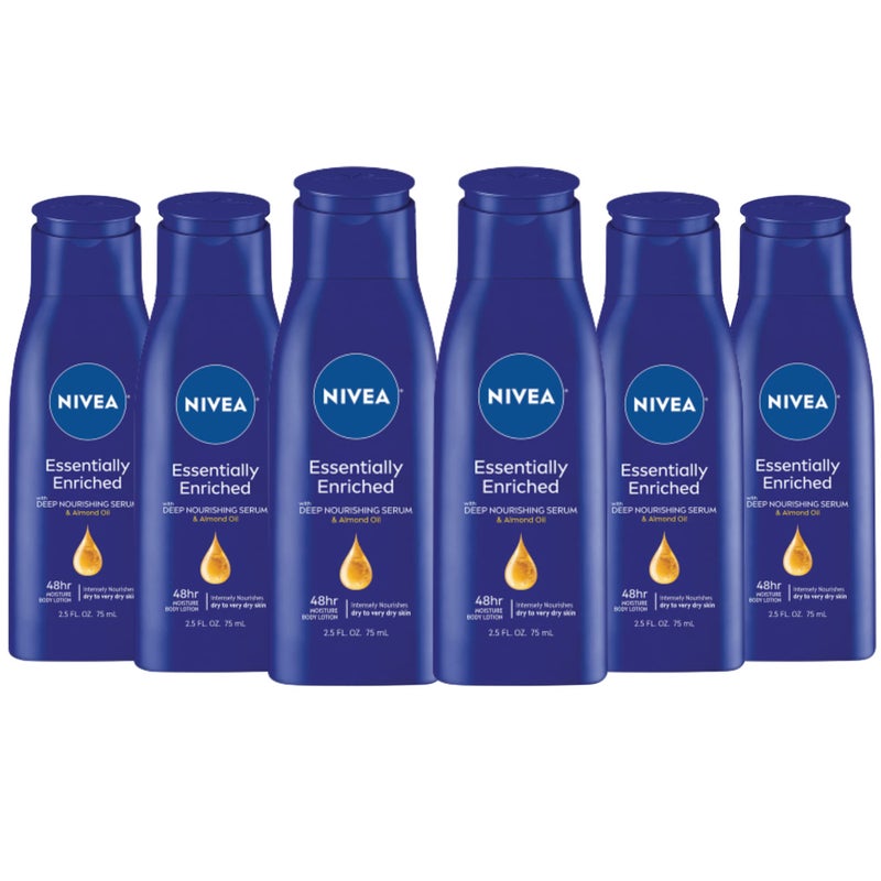 NIVEA Essentially Enriched Body Lotion for Very Dry Skin with Hyaluronic Acid Almond Oil and Deep Nourishing Serum 72Hour Body Moisturizer 25 Fl Oz Bottle Pack of 6