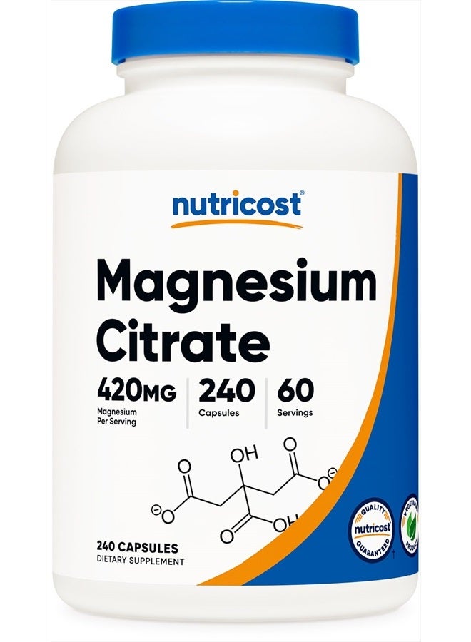 Nutricost سترات المغنيسيوم 420 ملغ، 240 كبسولة نباتية - 60 حصة، خالية من الغلوتين، غير معدلة وراثيًا، مناسبة للنباتيين - Image 1