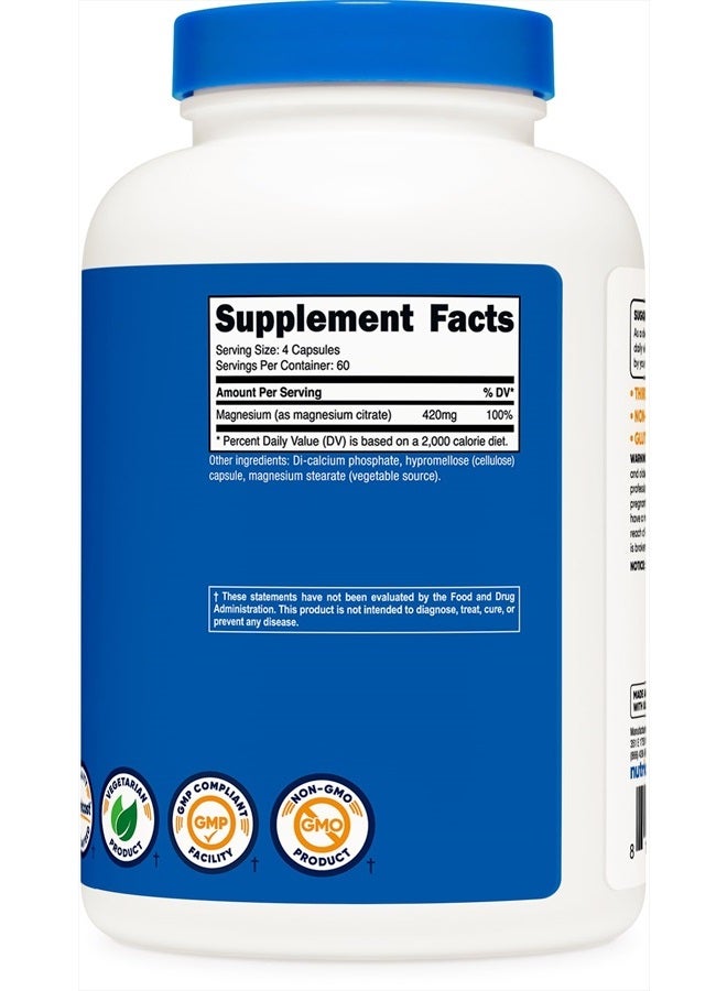 Nutricost سترات المغنيسيوم 420 ملغ، 240 كبسولة نباتية - 60 حصة، خالية من الغلوتين، غير معدلة وراثيًا، مناسبة للنباتيين - Image 5