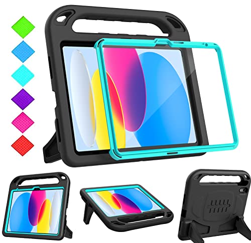 BMOUO Kids Case for iPad 11th Generation A16 11 Inch 2025iPad 10th Generation 109 2022 with Screen Protector Shockproof Handle Stand iPad 11th10th Generation Case for Kids Black Turquoise - Image 1