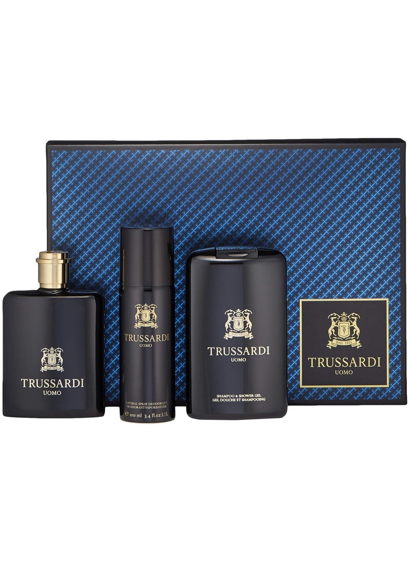 TRUSSARDI Trussardi Uomo Eau de Toilette, Shampoo - Shower Gel and Deodorant Spray 3-Piece Gift Set for Men  - Image 1