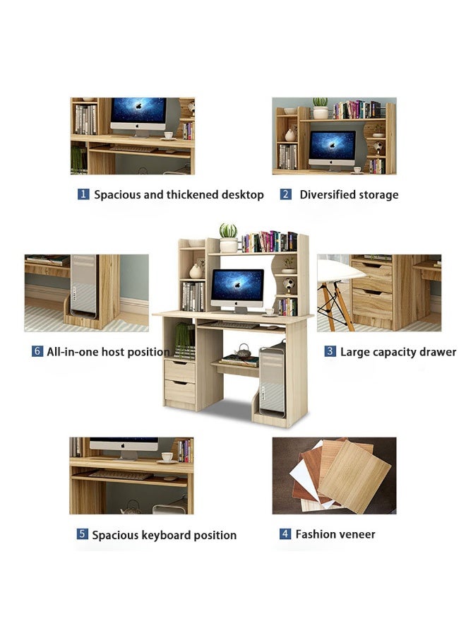 Computer Desk with Drawers, Study Writing Desk with Bookshelf, PC Gaming Table, 110 * 45cm Home Office Desk & Workstation with Storage Shelves, A162S - Image 4