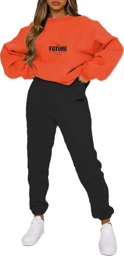 DogFish Tracksuit Oversize Future Printed Tracksuit,lover,couple Combination Orange
