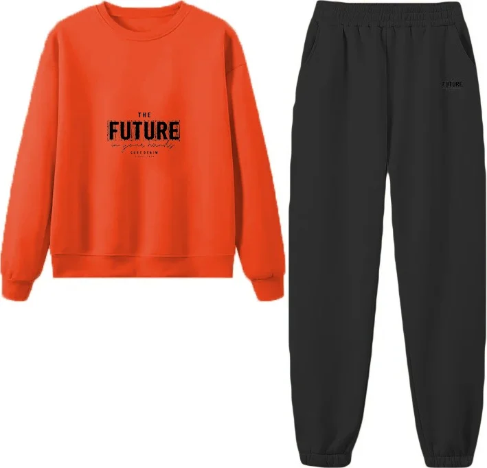 DogFish Tracksuit Oversize Future Printed Tracksuit,lover,couple Combination Orange