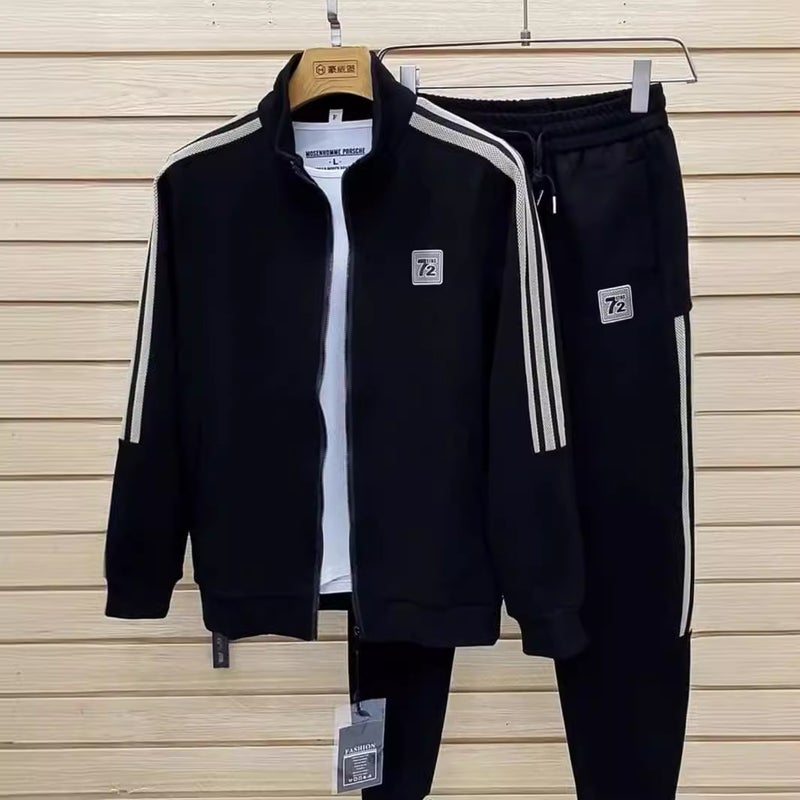 High-End Stitching Striped Sweater Suit Men'S Autumn Leisure Sports Fast Hand Shake Sound Explosion Men'S Two-Piece Suit - Image 1