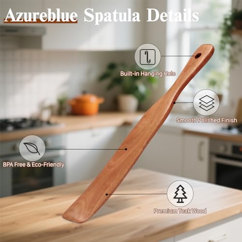 Azureblue 4Pcs Skinny Spurtle for Sourdough Starter, Reaching Bottom of Jars, Dough Whisk, Stirring, Mixing, Spreading, Wooden Stir Spurtles, Kitchen Tools for NonStick Cookware, Gift for Sourdough Lovers - Image 3