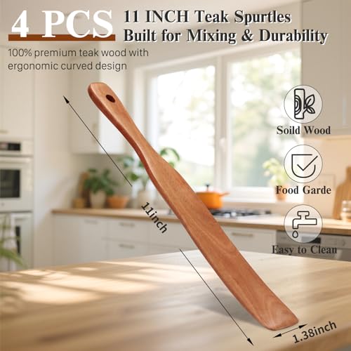 Azureblue 4Pcs Skinny Spurtle for Sourdough Starter, Reaching Bottom of Jars, Dough Whisk, Stirring, Mixing, Spreading, Wooden Stir Spurtles, Kitchen Tools for NonStick Cookware, Gift for Sourdough Lovers - Image 2