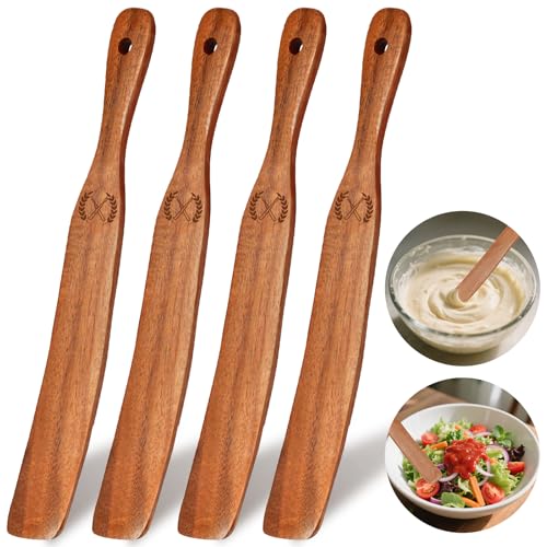 Azureblue 4Pcs Skinny Spurtle for Sourdough Starter, Reaching Bottom of Jars, Dough Whisk, Stirring, Mixing, Spreading, Wooden Stir Spurtles, Kitchen Tools for NonStick Cookware, Gift for Sourdough Lovers - Image 1