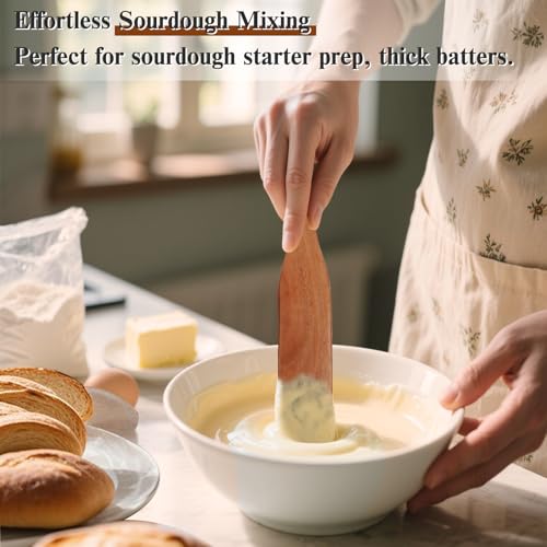 Azureblue 4Pcs Skinny Spurtle for Sourdough Starter, Reaching Bottom of Jars, Dough Whisk, Stirring, Mixing, Spreading, Wooden Stir Spurtles, Kitchen Tools for NonStick Cookware, Gift for Sourdough Lovers - Image 4