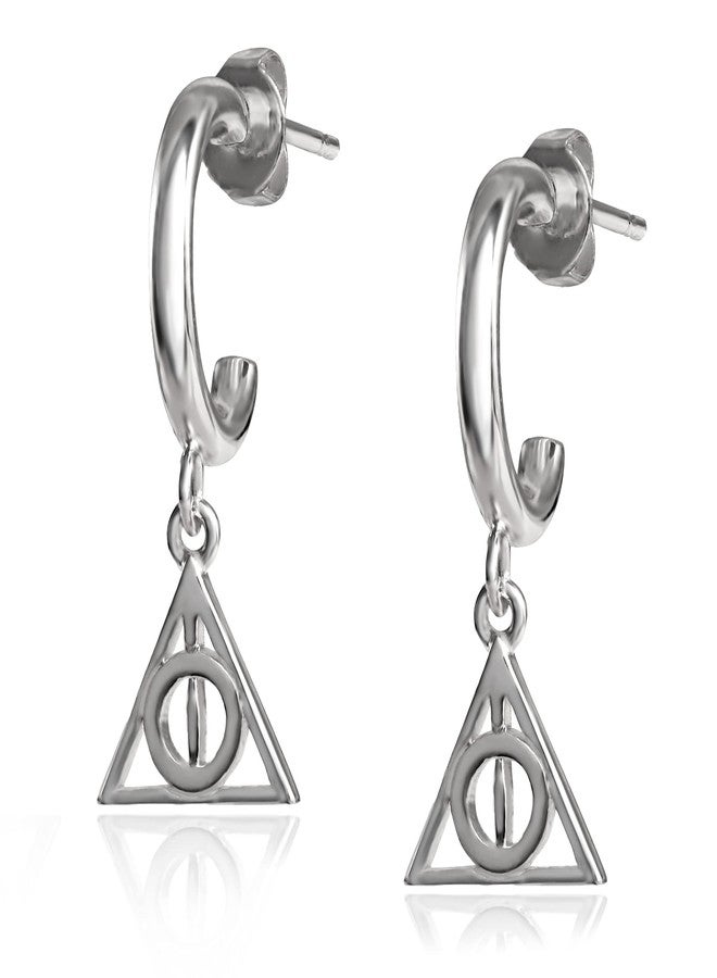 Harry Potter Women's Hoop Earrings with Dangle Deathly Hallows Charm - Harry Potter Jewelry Gifts - Image 1