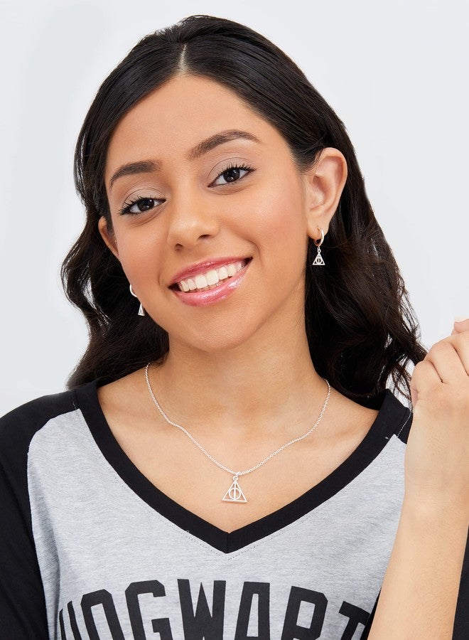 Harry Potter Women's Hoop Earrings with Dangle Deathly Hallows Charm - Harry Potter Jewelry Gifts - Image 3