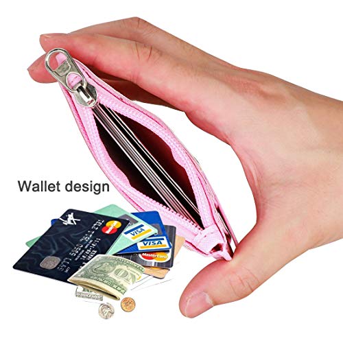 HASFINE ID Badge Holder with Lanyard,2 Sided 5 Card Slots ID Card Holder Wallet with PU Leather Zipper Pocket and Detachable Keychain Lanyard for Teens Women(Pink) - Image 5