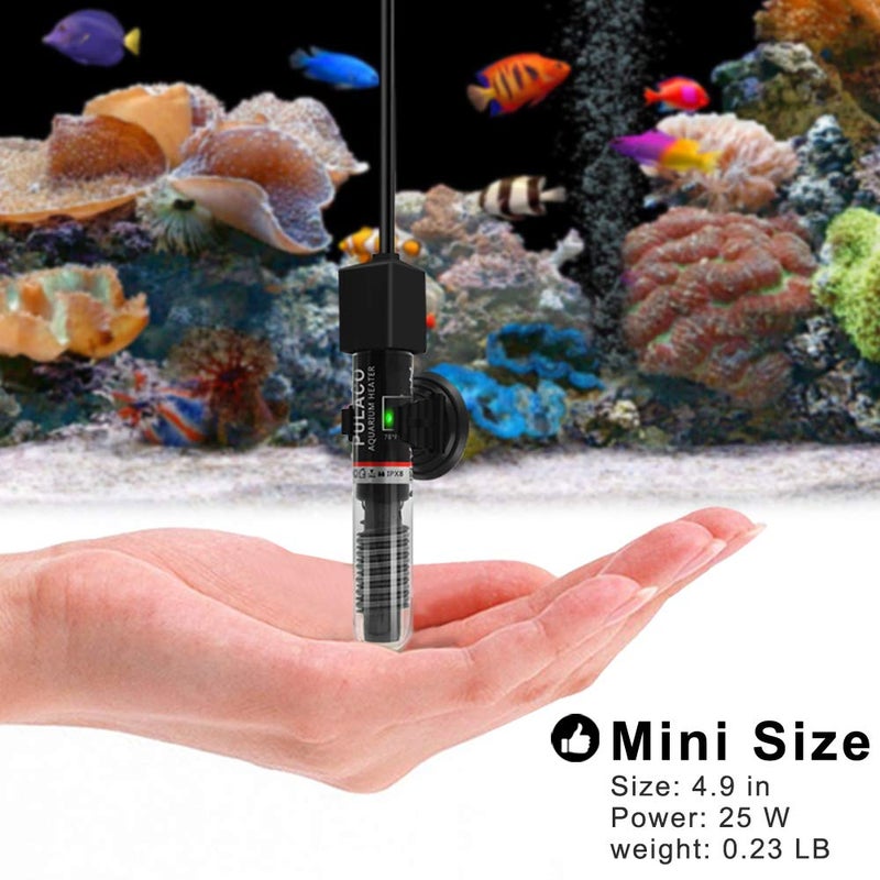 PULACO 25Watt Mini Aquarium Submersible Betta Heater with Free Thermometer Strip for 1-6 Gallon Fish Tanks (Preset Temperature 78â„‰) - Image 3