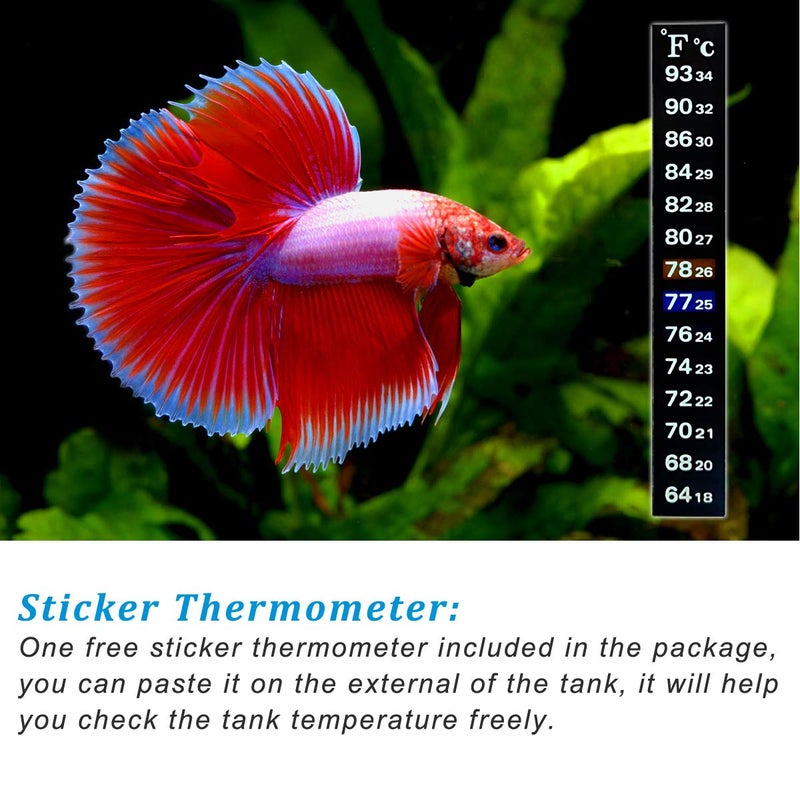 PULACO 25Watt Mini Aquarium Submersible Betta Heater with Free Thermometer Strip for 1-6 Gallon Fish Tanks (Preset Temperature 78â„‰) - Image 5