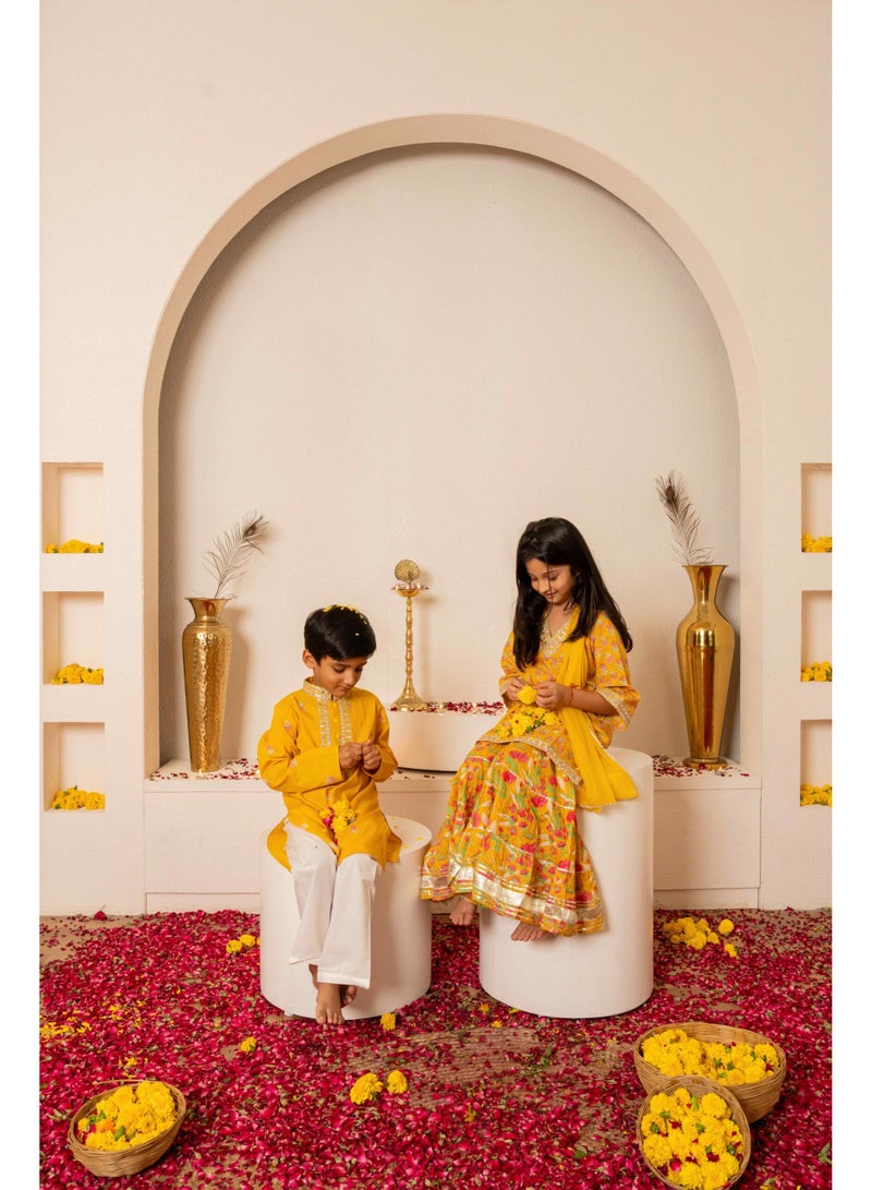 Matching Family Outfits Matching Yellow Ethnic Family Outfit Set | Festive Kurta Pajama for Men & Boys with Sharara Suit for Women & Girls | Traditional Celebration Wear - Image 5