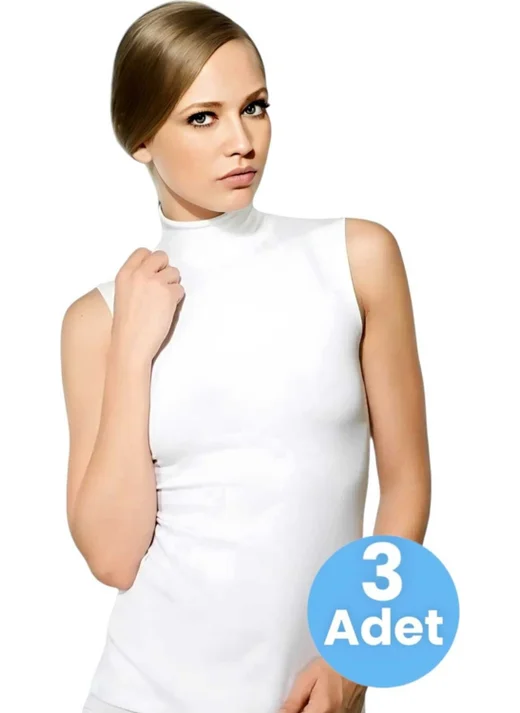 Tezzgelsin Women's Zero Sleeve Turtleneck Cotton Undershirt 3 Piece Set