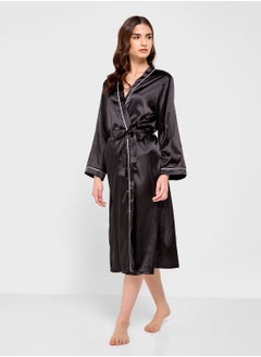 Ginger Satin Robe With Contrast Detail  - Image 1