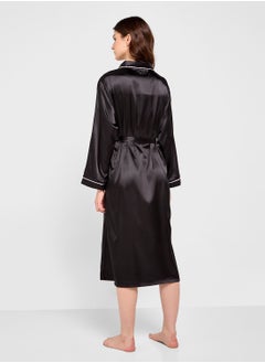 Ginger Satin Robe With Contrast Detail  - Image 2