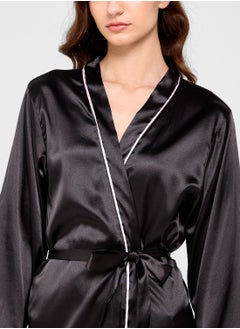 Ginger Satin Robe With Contrast Detail  - Image 3