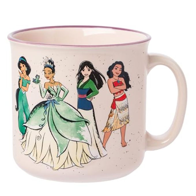 Silver Buffalo Disney Princess Live Your Story Featuring Jasmine, Tiana, Mulan, and Moana Ceramic Camper Mug, 20 Ounces - Image 1
