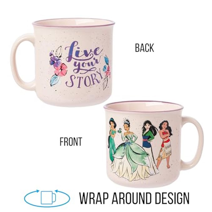 Silver Buffalo Disney Princess Live Your Story Featuring Jasmine, Tiana, Mulan, and Moana Ceramic Camper Mug, 20 Ounces - Image 3