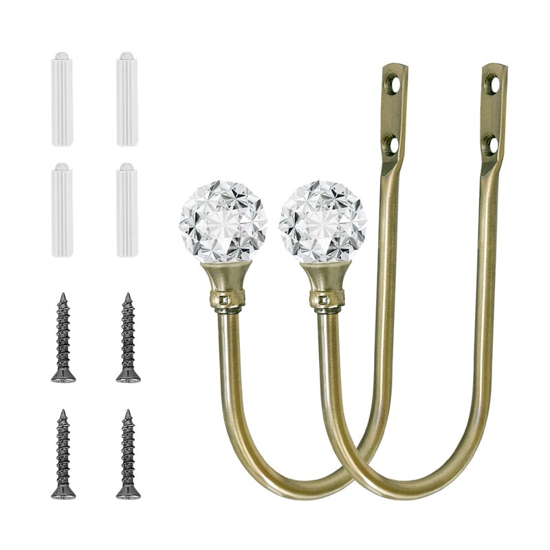 HEMOUR Curtain Holdback 2Pcs Wall Mounted Drapery Tiebacks With Clear Crystal Ball Heavy Duty Metal Decorative Window Drapery Curtain Holder Curtain Hooks With Screws Sliver - Image 2