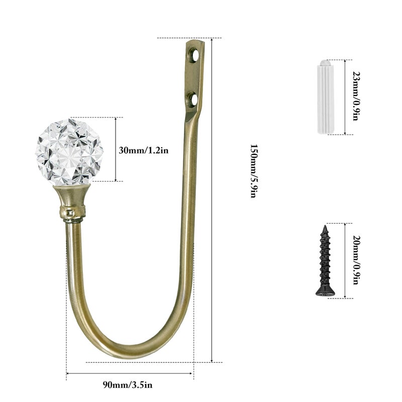 HEMOUR Curtain Holdback 2Pcs Wall Mounted Drapery Tiebacks With Clear Crystal Ball Heavy Duty Metal Decorative Window Drapery Curtain Holder Curtain Hooks With Screws Sliver - Image 3