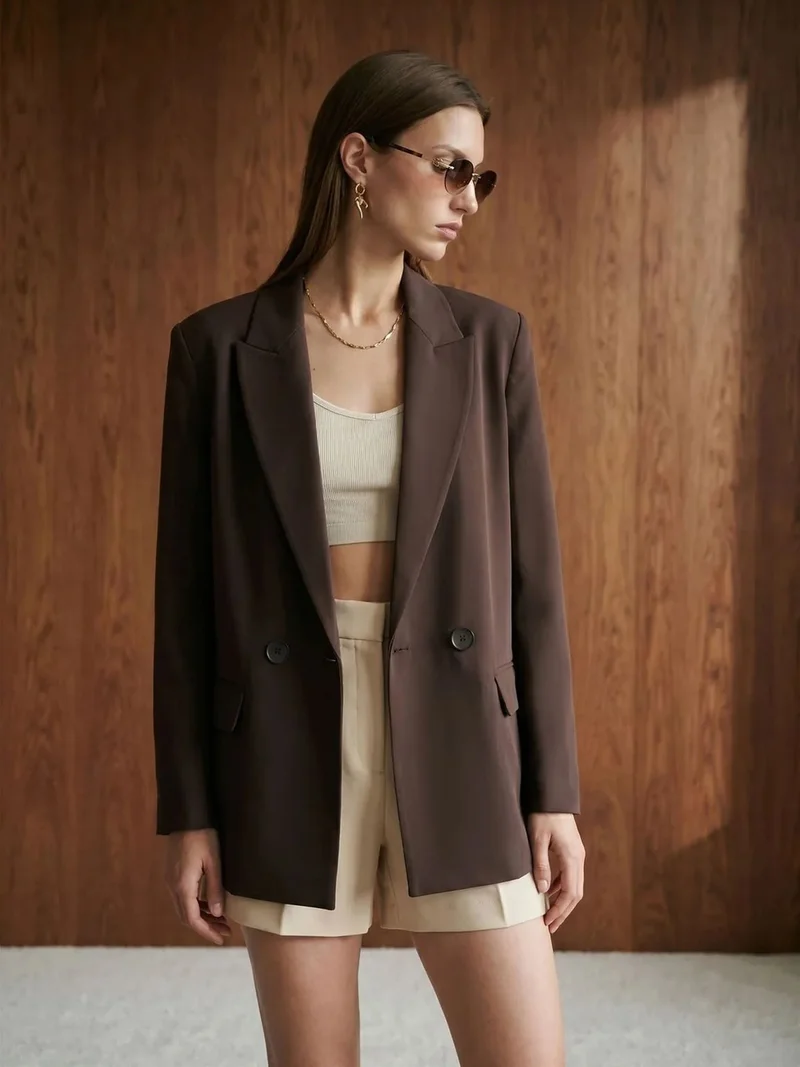 ديلفين DILVIN Women's Long Crepe Blazer Jacket