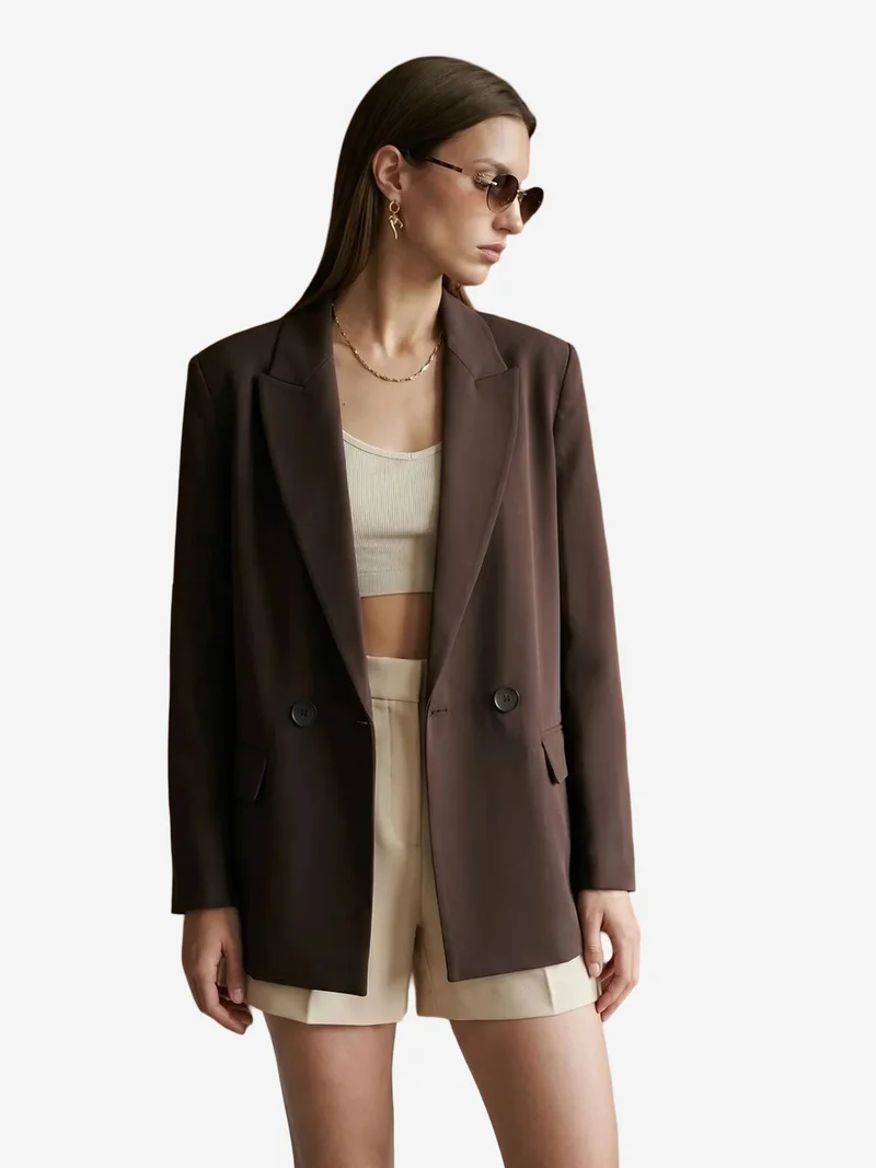 ديلفين DILVIN Women's Long Crepe Blazer Jacket