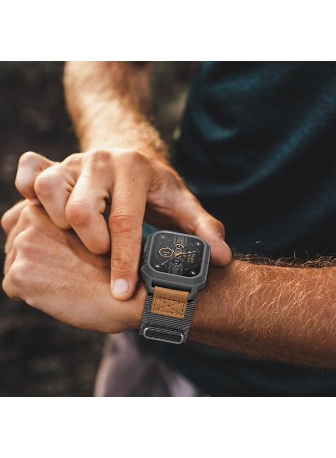 SUNFWR Bands Compatible with Apple Watch 44mm 45mm with Case,Rugged Velcro Nylon Sport Apple Watch Starp with Protective Cover for iwatch Series 8/7/6/5/4 SE for Men(Grey) - Image 2