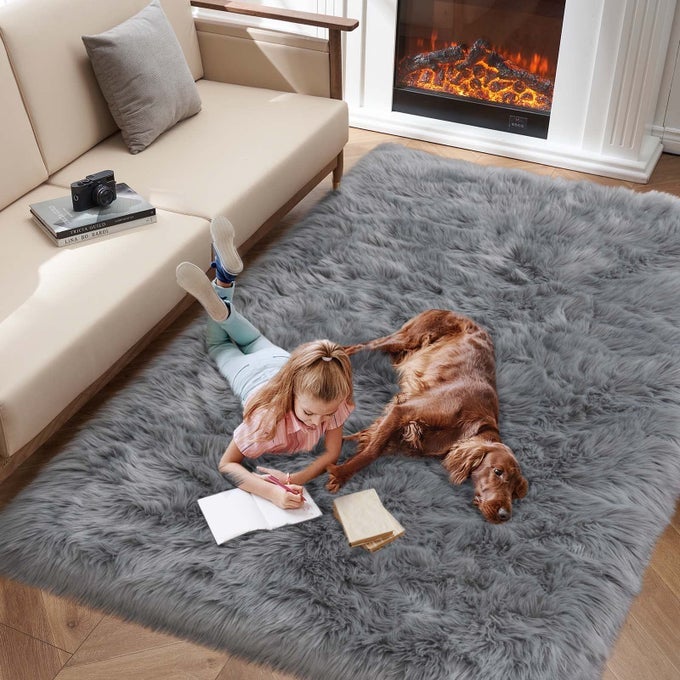 FAUX FUR AREA RUG GREY FLUFFY RUGS FOR BEDROOM LIVING ROOM 4X6 SOFT SHAGGY FUZZY RUG FOR NURSERY INDOOR PLUSH GRAY FLOOR CARPETS FOR KIDS GIRLS BOYS TEEN DORM CUTE HOME DECOR RECTANGLE