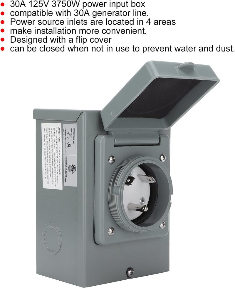 aqxreight 30A Generator Power Inlet Box 125V 3750W Weatherproof Socket Accessory for RVs, Outdoor Use, Compatible with 30A Generator Line - Image 5