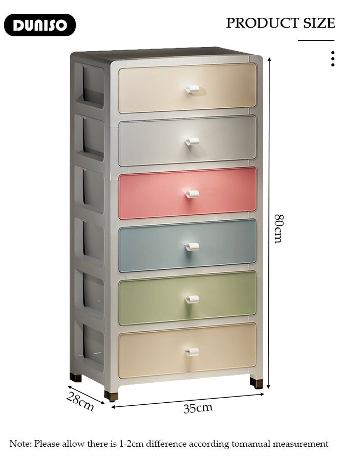 DUNISO Drawer Storage Cabinet Organizer,Multi-Color 6-Tier Drawers 35CM Wide Storage Cabinet Drawer Plastic Containers Box  with 4 Wheels,Multipurpose Mix Drawers for Kitchen, Bathroom, Bedroom, Office  - Image 2