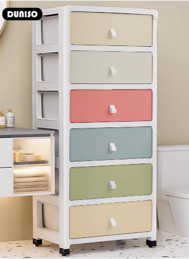 DUNISO Drawer Storage Cabinet Organizer,Multi-Color 6-Tier Drawers 35CM Wide Storage Cabinet Drawer Plastic Containers Box  with 4 Wheels,Multipurpose Mix Drawers for Kitchen, Bathroom, Bedroom, Office  - Image 5