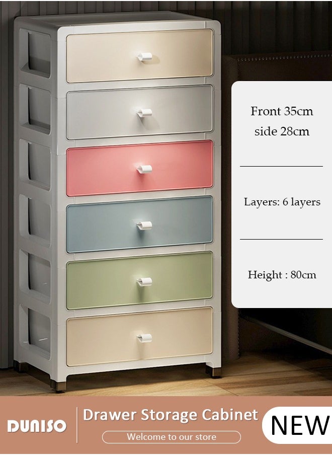 DUNISO Drawer Storage Cabinet Organizer,Multi-Color 6-Tier Drawers 35CM Wide Storage Cabinet Drawer Plastic Containers Box  with 4 Wheels,Multipurpose Mix Drawers for Kitchen, Bathroom, Bedroom, Office  - Image 1
