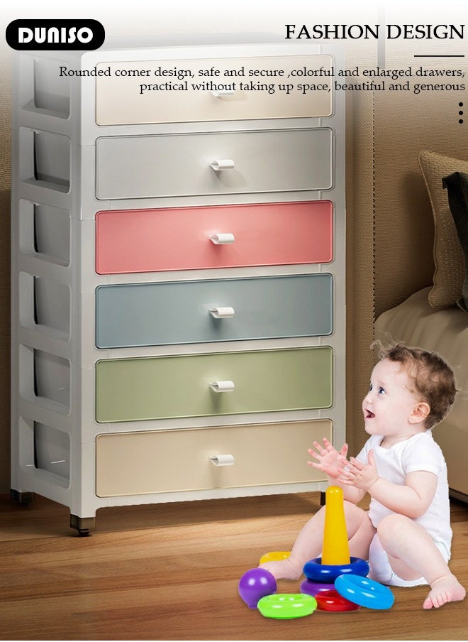 DUNISO Drawer Storage Cabinet Organizer,Multi-Color 6-Tier Drawers 35CM Wide Storage Cabinet Drawer Plastic Containers Box  with 4 Wheels,Multipurpose Mix Drawers for Kitchen, Bathroom, Bedroom, Office  - Image 3