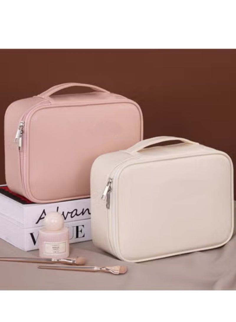 عربست حقيبة مكياج للسفر حقيبة مستحضرات تجميل كبيرة السعة، حقيبة مكياج محمولة واسعة الفتح منظمة للنساء لأساسيات السفر زجاجات إكسسوارات أدوات الزينة للسفر، فرش، أبيض - Image 4