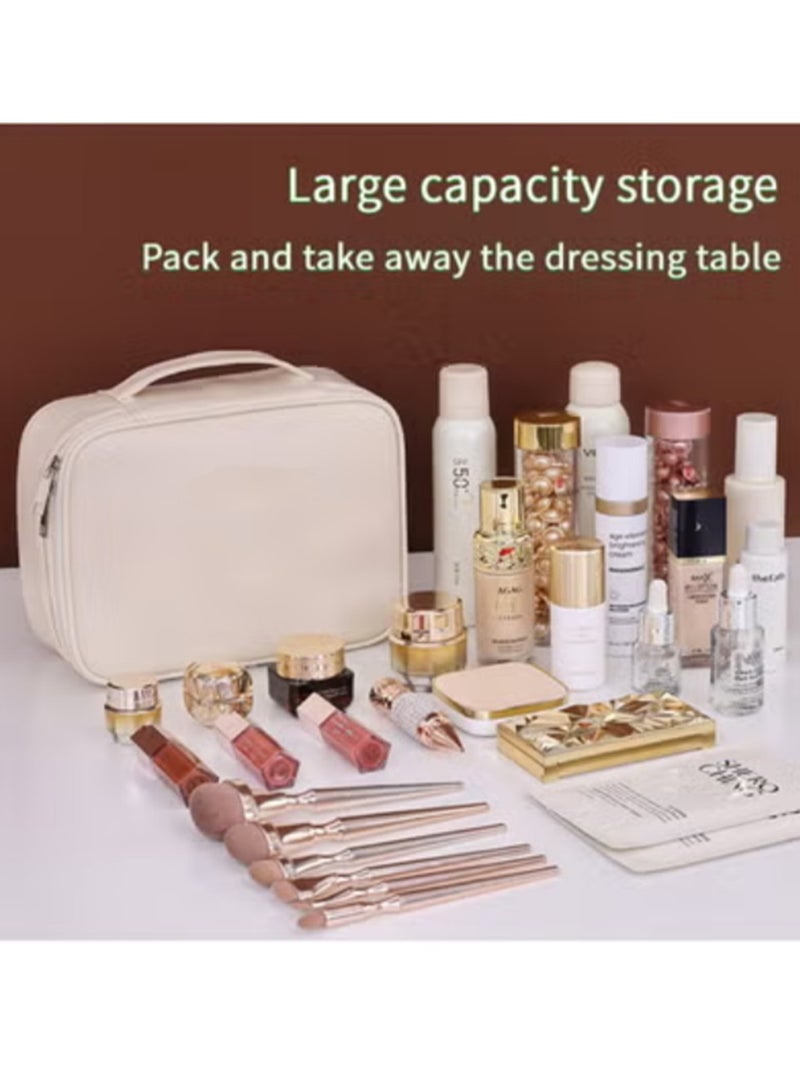عربست حقيبة مكياج للسفر حقيبة مستحضرات تجميل كبيرة السعة، حقيبة مكياج محمولة واسعة الفتح منظمة للنساء لأساسيات السفر زجاجات إكسسوارات أدوات الزينة للسفر، فرش، أبيض - Image 5