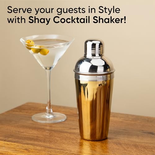 Shay Stainless Steel Cocktail Shaker with Strainer Gold Finish - 500 ml (Cocktail Shaker - Gold) (Gold) - Image 2