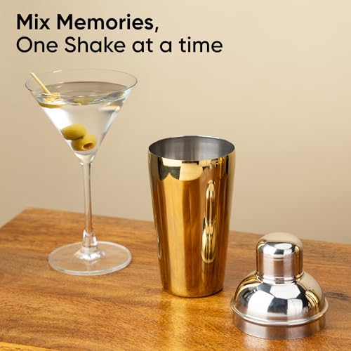 Shay Stainless Steel Cocktail Shaker with Strainer Gold Finish - 500 ml (Cocktail Shaker - Gold) (Gold) - Image 5