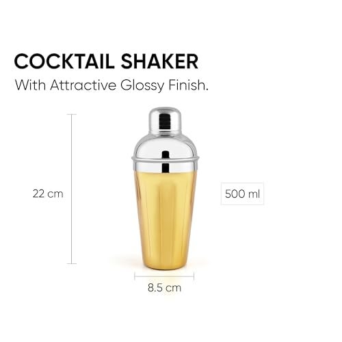 Shay Stainless Steel Cocktail Shaker with Strainer Gold Finish - 500 ml (Cocktail Shaker - Gold) (Gold) - Image 4